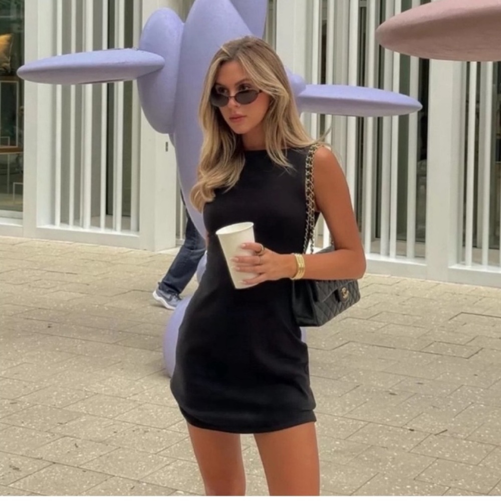 reformation nataly black boat neck knit mini dress